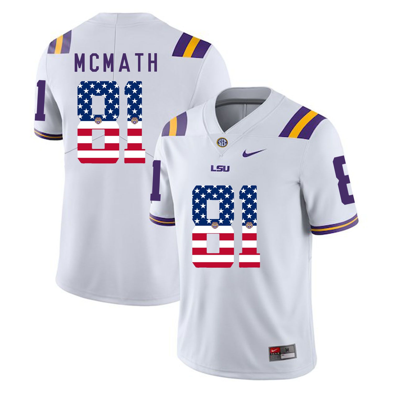 Men LSU Tigers #81 Mcmath White Flag Customized NCAA Jerseys